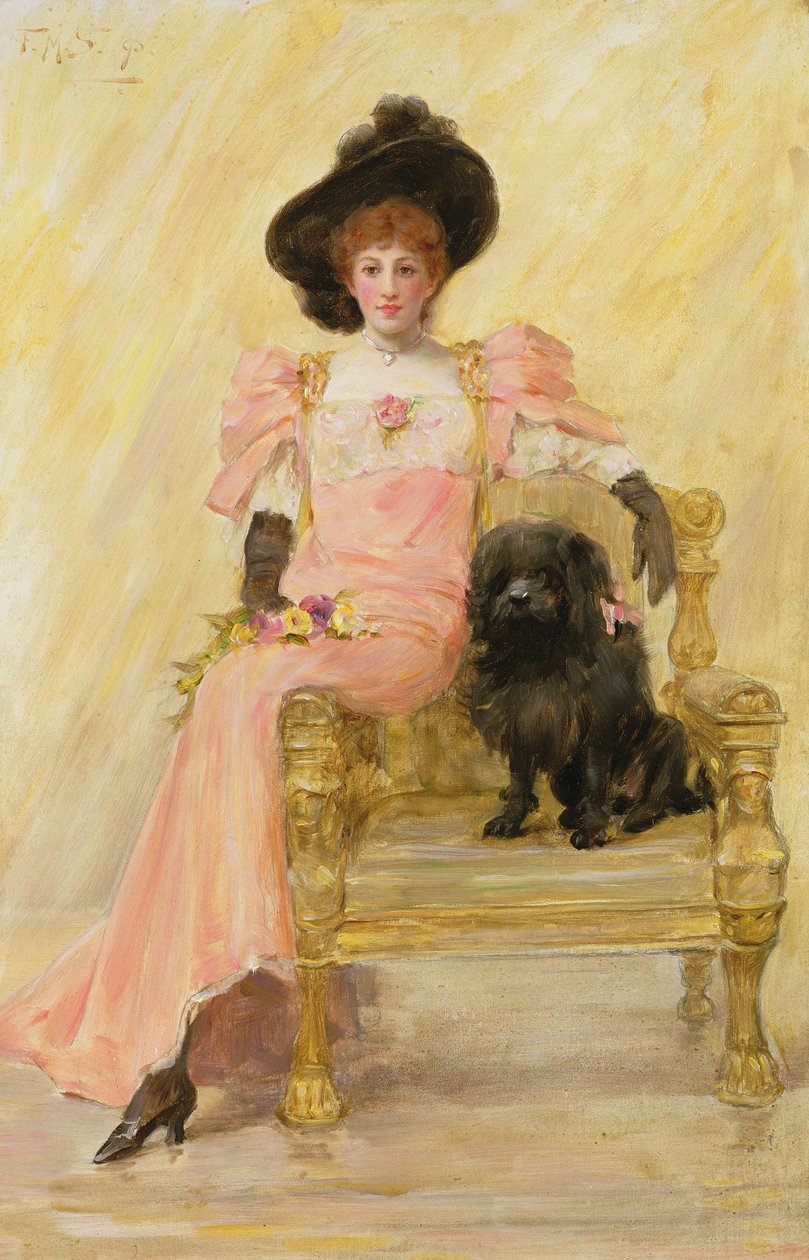 Portré egy hölgy kutyájával alkotó: Frank Markham Skipworth