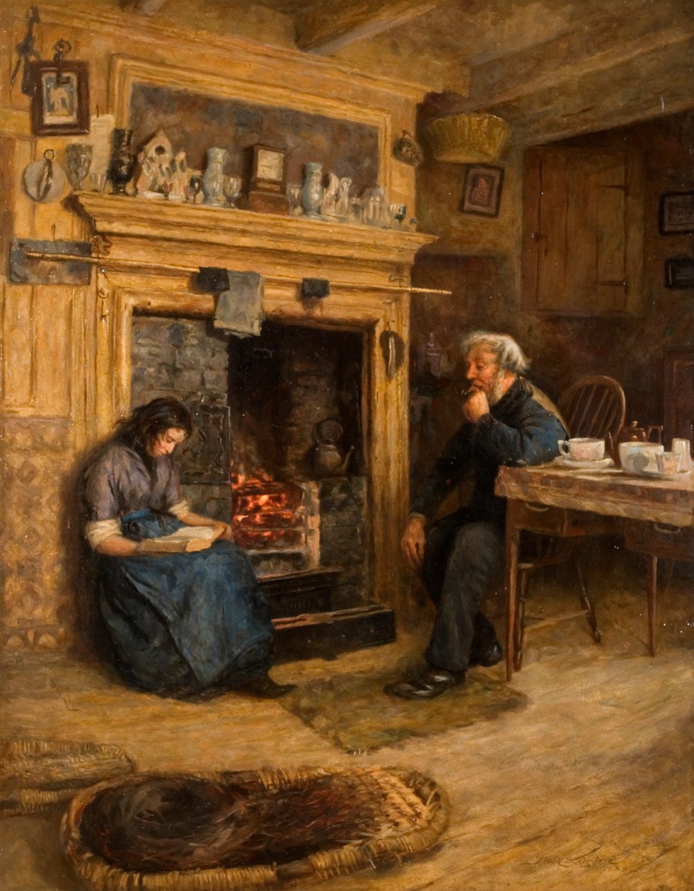 Belső, Öregnek olvasó nő, 1889 alkotó: Frank Stanley Ogilvie