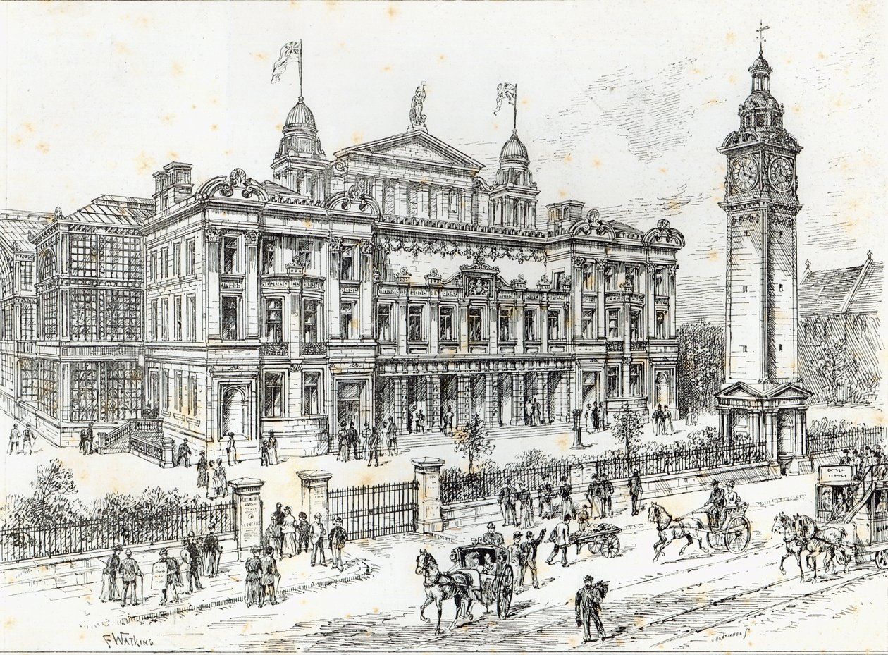 A Népi Palota elkészült épületei, a Mile End Road, East London, a „The Illustrated London News”-ból, 1891. június 27. alkotó: Frank Watkins