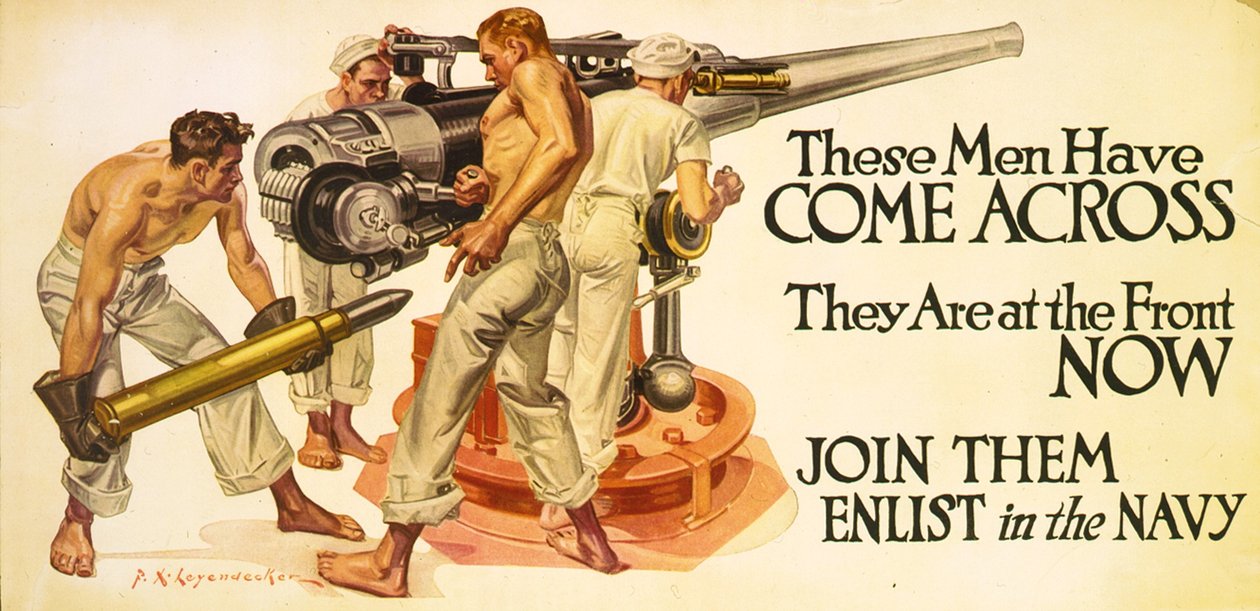 Ezek a férfiak találkoztak, most az élen vannak. Csatlakozzon hozzájuk – jelentkezzen be a haditengerészetbe, 1918 körül (litográfia) alkotó: Frank Xavier Leyendecker