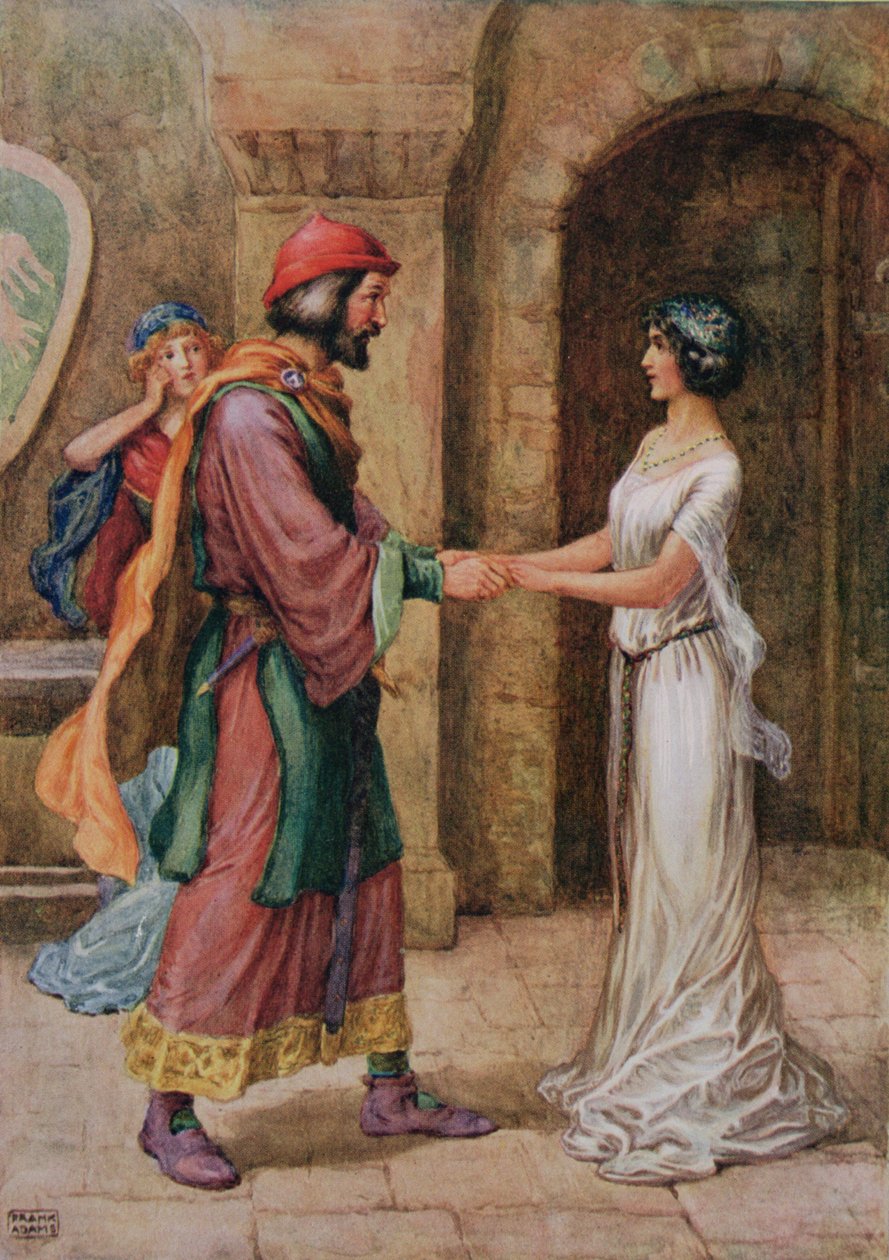 Geraldine és a báró, Samuel Taylor Coleridge (1772-1834) „Christabel” című művéből, M. D. Belgrave és H. Hart Raphael Tuck „Gyermektörténetei a költőktől” című művében illusztrálva alkotó: Frank Adams