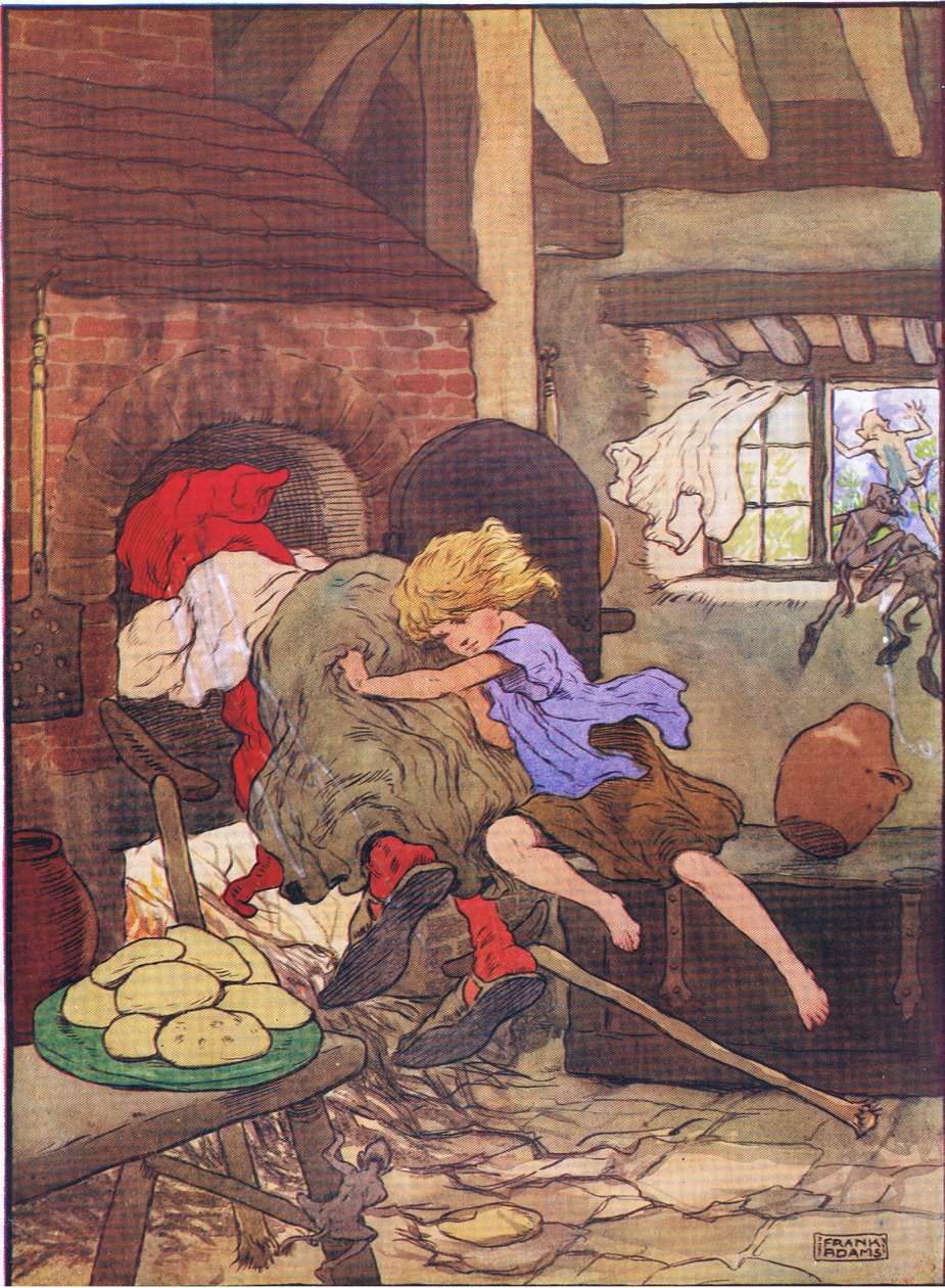 Gretel gyorsan betolta a sütőbe, a Blackie & Son Limited által kiadott Hansel and Gretelből, 1940 körül alkotó: Frank Adams