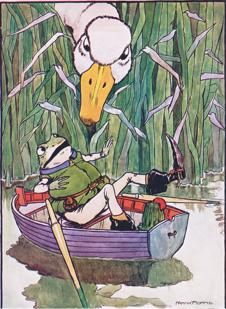 "Quack" micsoda rémület, illusztráció a "The Frog would a Wooing Go" című művéből, Charles H. Bennett, 1916 alkotó: Frank Adams