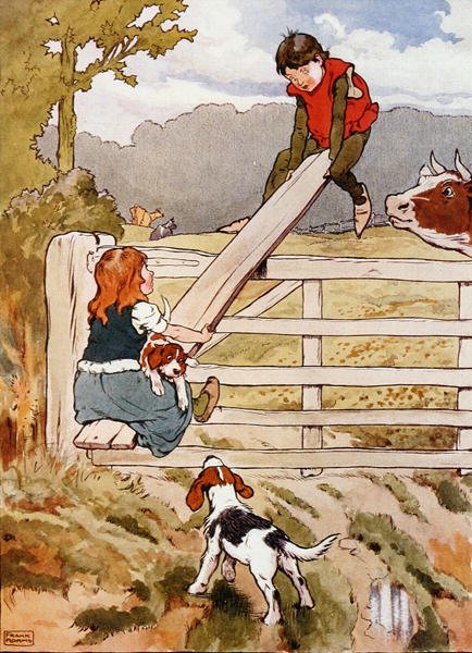 See-Saw Marjorie-Daw, illusztráció a "The Beautiful Book of Nursery Rhymes, Stories and Pictures" című, Frank Adams által készített, a Blackie & Son által kiadott könyvből (színes litográfia). alkotó: Frank Adams