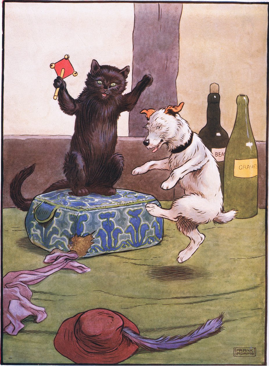 Elment a borbélyokhoz, hogy vegyen neki egy parókát, amikor visszajött, a férfi dzsiggel táncolt, 1930-as évek alkotó: Frank Adams