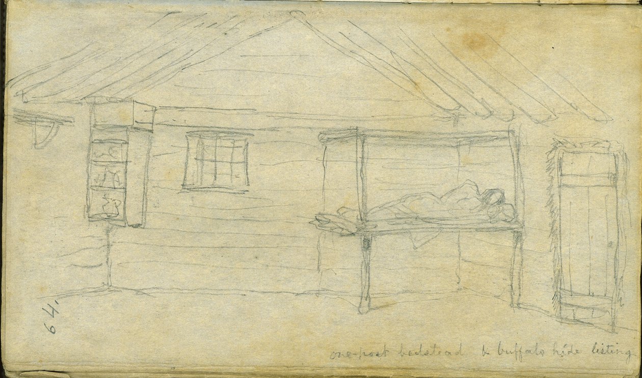 Egyoszlopos ágytakaró és bivalybőr lista, 1851 alkotó: Frank Blackwell Mayer