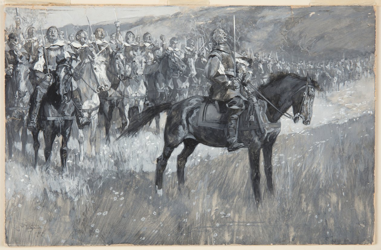 Cromwell és emberei éneklik a 117. zsoltárt a dunbari csatában alkotó: Frank Craig