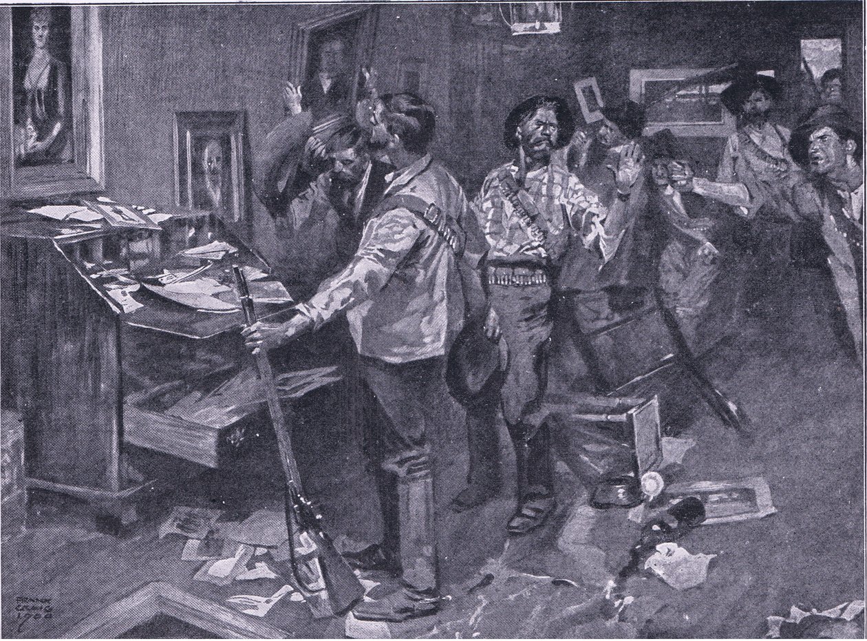 Még az ellenségek is tisztelik: egy búr rajtaütés esete Natalban, illusztráció az After Pretoria: The Guerilla War, 1902-ből alkotó: Frank Craig