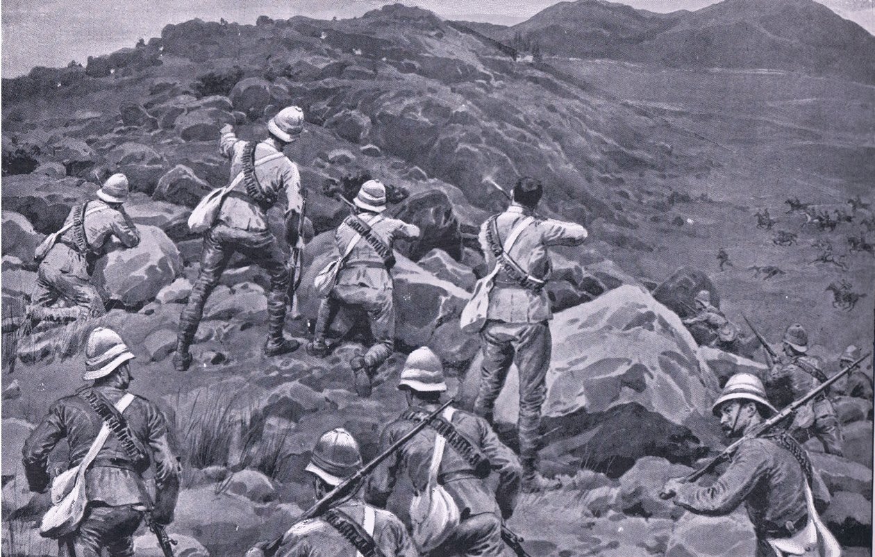 De Wet utóvédének üldözése a Takesbergben, a Harmsworth Bros Limited által kiadott After Pretoria: The Guerilla War című filmből alkotó: Frank Dadd