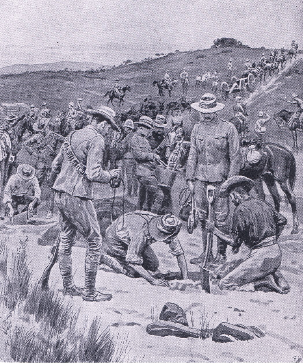 Víz keresése, A Pretoria után: A gerillaháború, a Harmsworth Bros Limited kiadása, 1901 alkotó: Frank Dadd