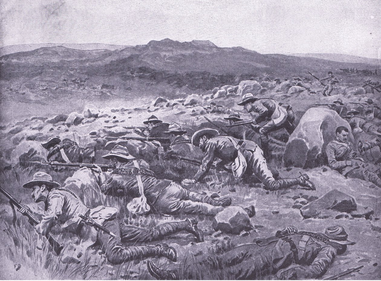 A queenslandi birodalmi bushmenekkel a Rhenoster Kopon, 1900. november 29., illusztráció az After Pretoria: The Guerilla War, 1902-ből alkotó: Frank Dadd