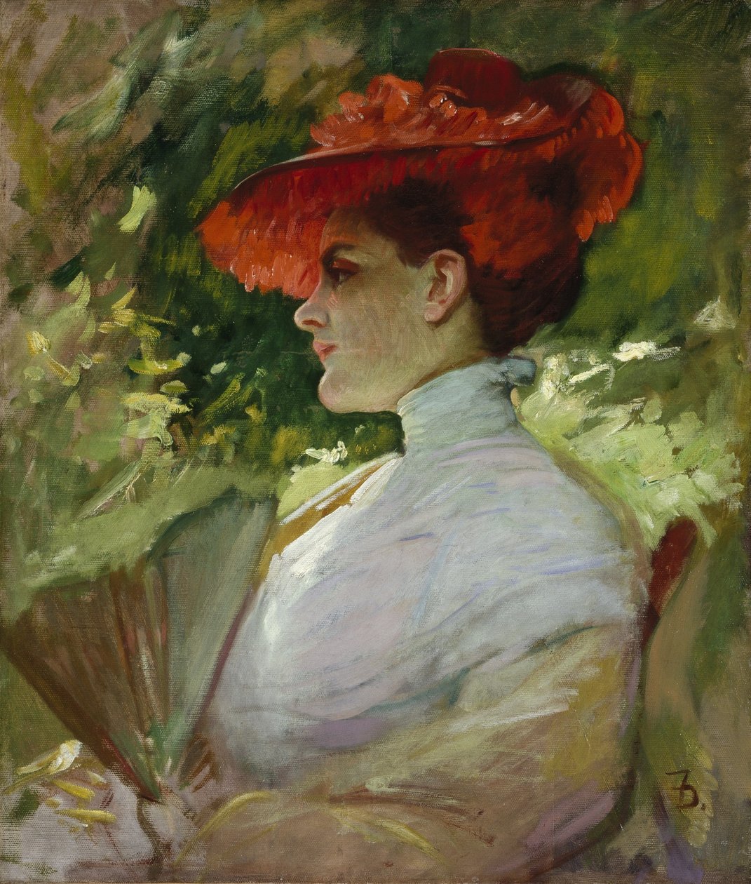 Piroskalapos hölgy, vagy Maggie Wilson portréja, 1904 körül (olaj, vászon) alkotó: Frank Duveneck