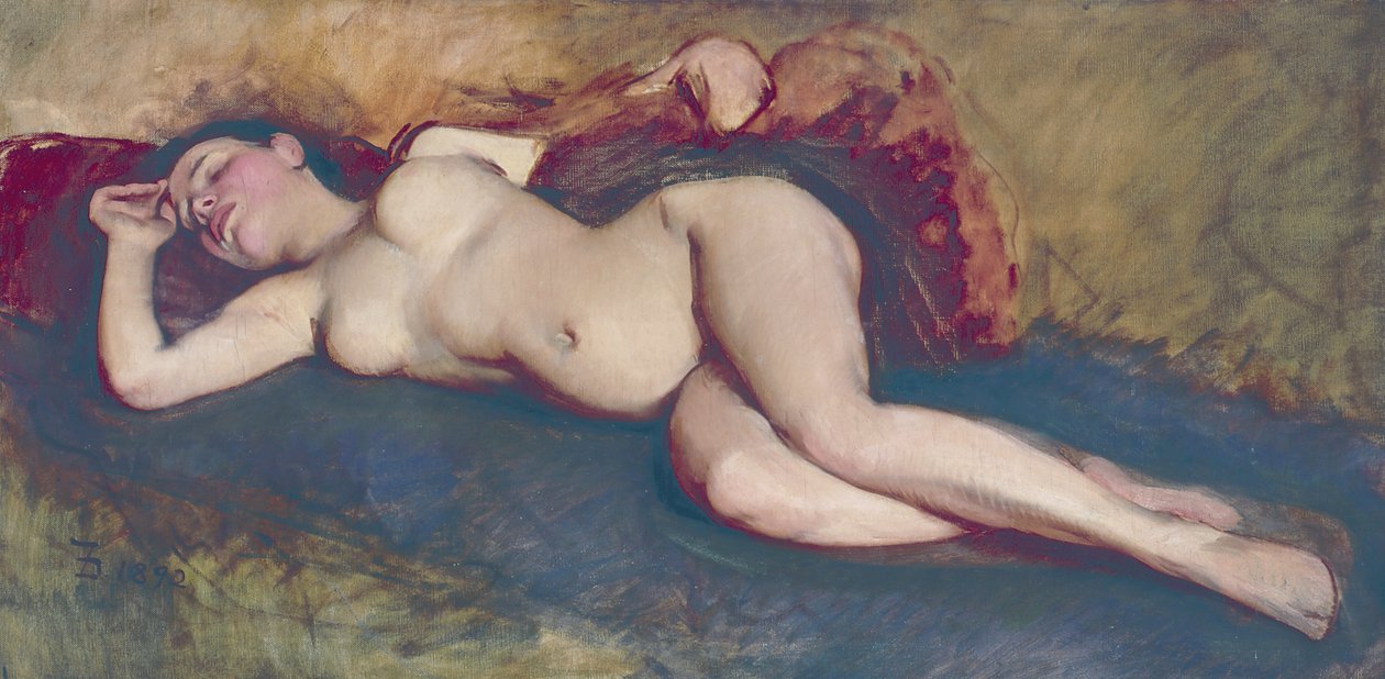 Fekvő akt (olaj, vászon) alkotó: Frank Duveneck