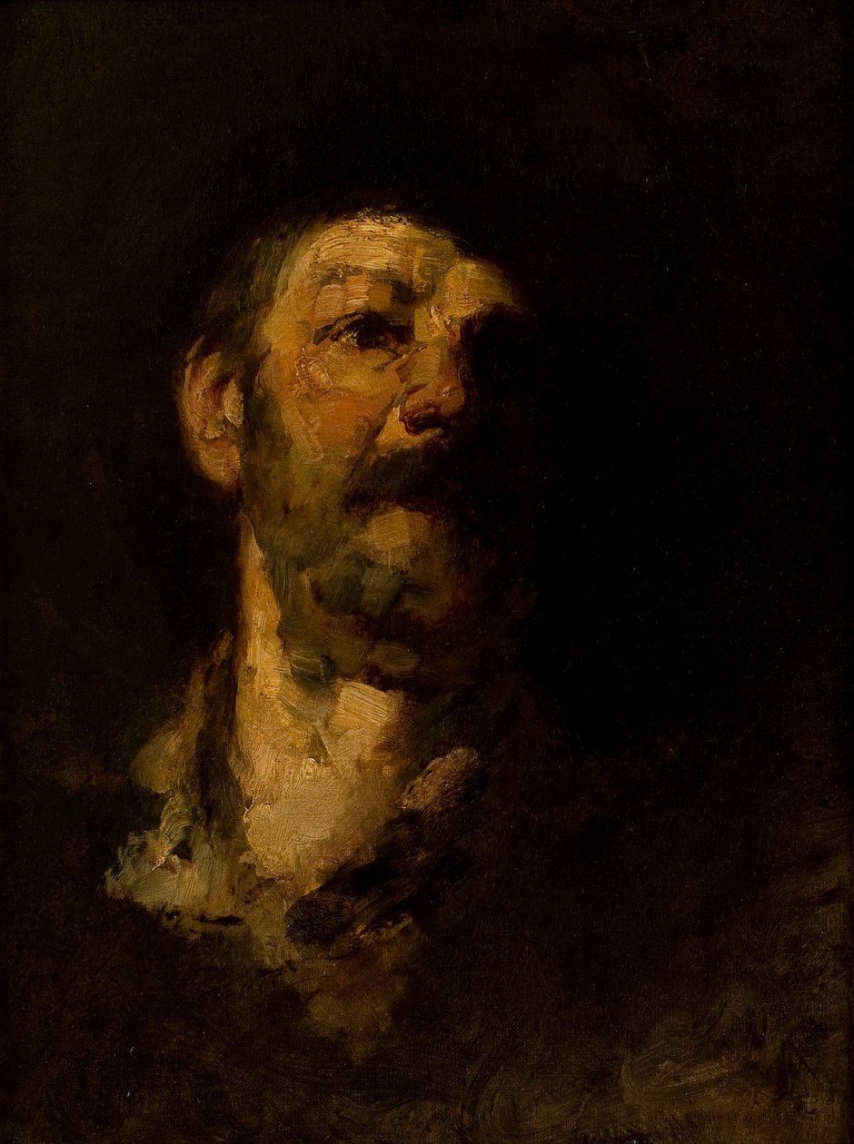 Tanulmányi fej, kalapos férfi alkotó: Frank Duveneck