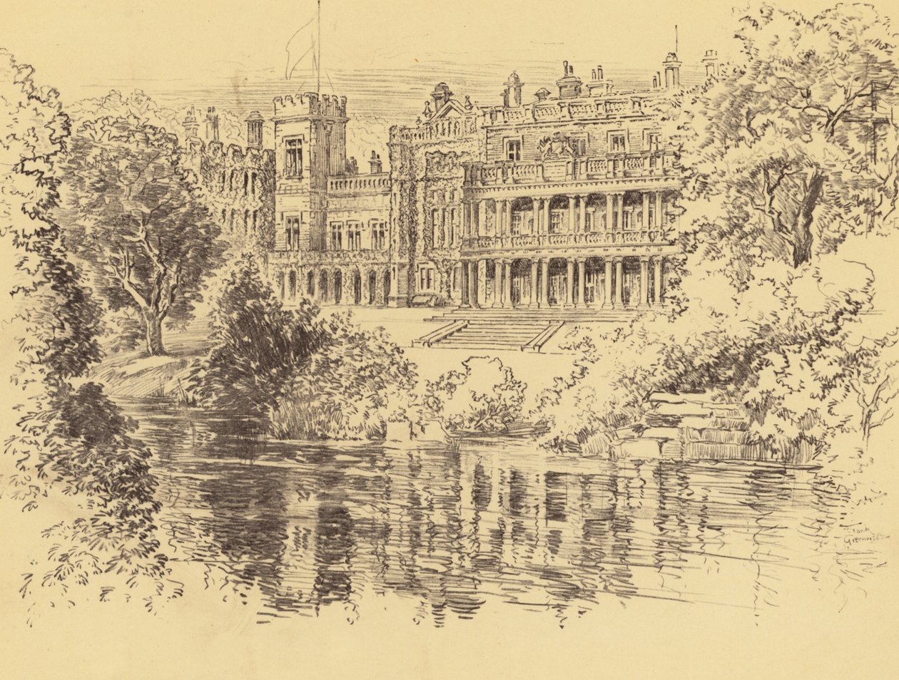 Knowsley Hall (litográfia) alkotó: Frank Greenwood