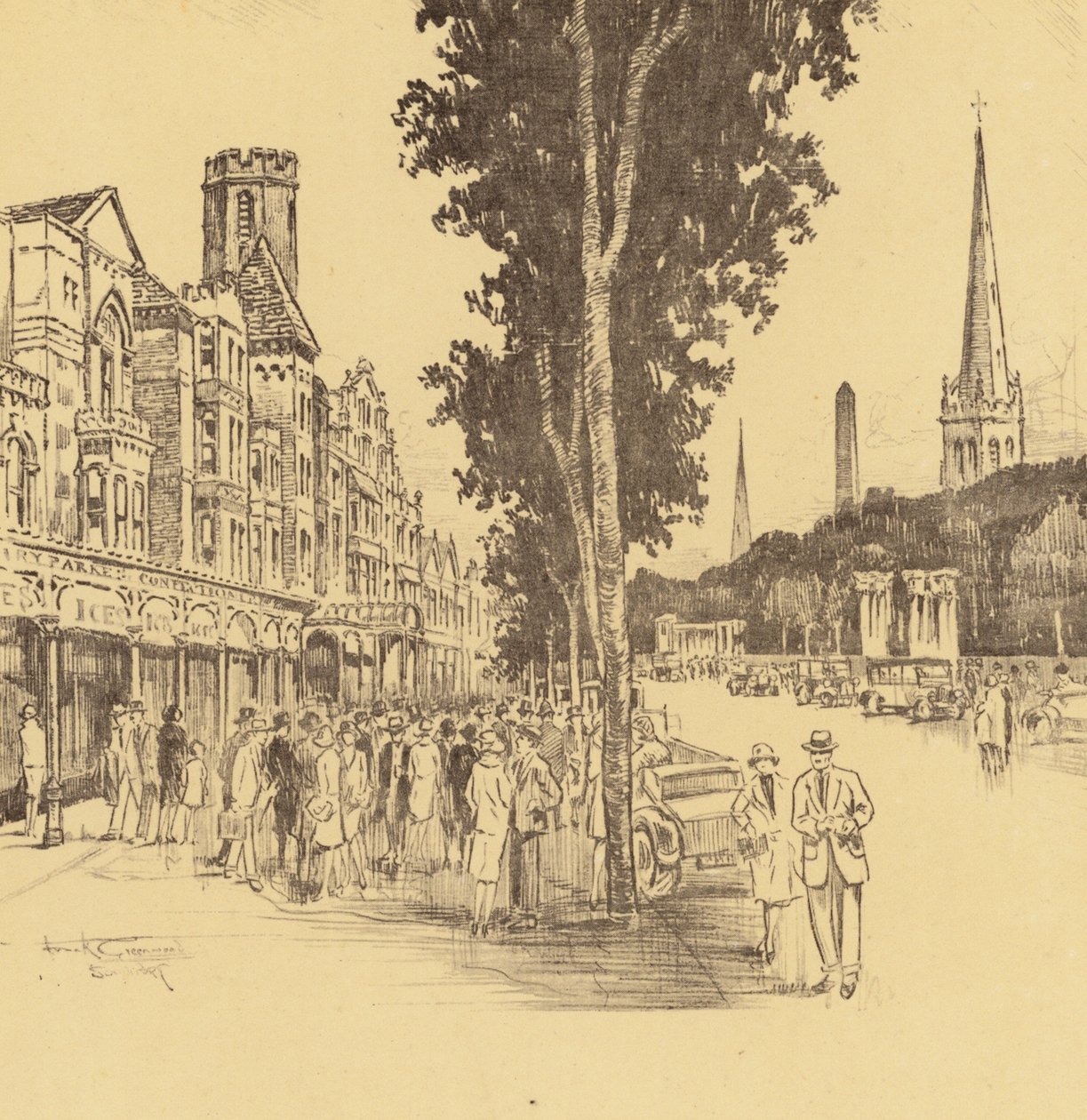 Southport, Lord Street (litográfia) alkotó: Frank Greenwood