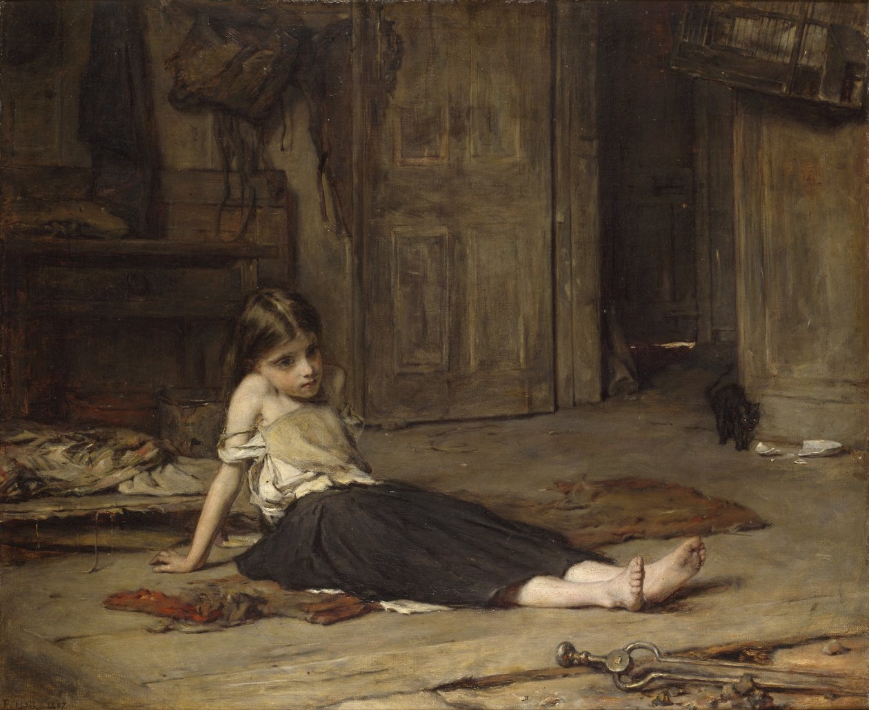 Lány a kandalló mellett, 1867 alkotó: Frank Holl