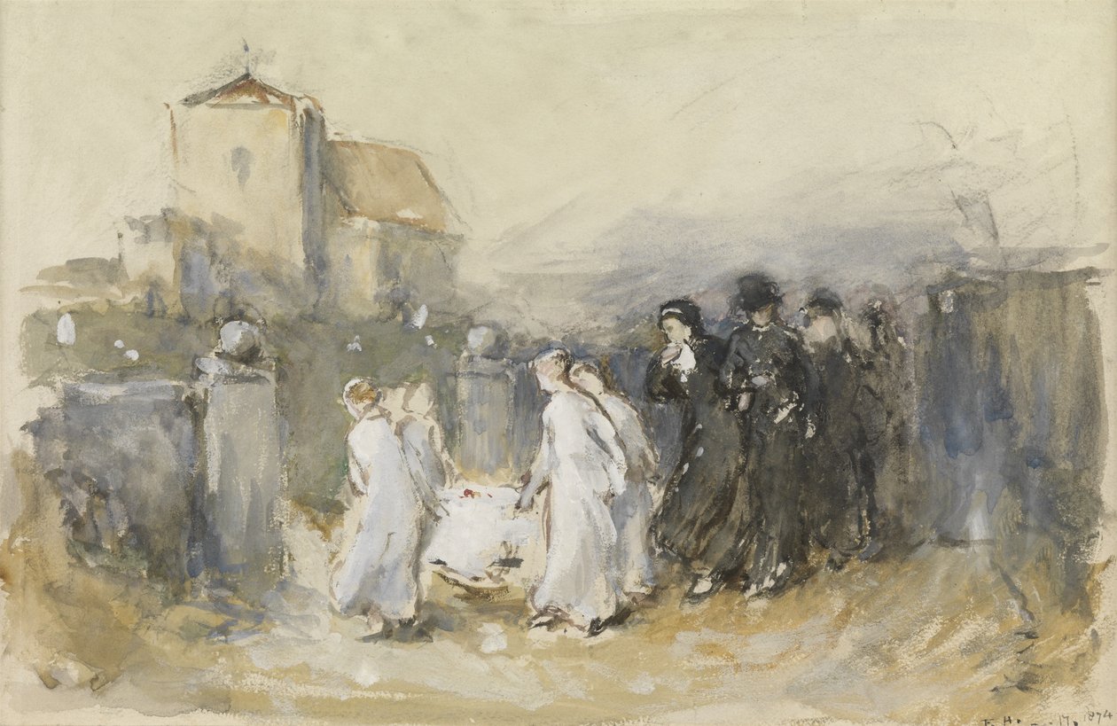 Tanulmány elsőszülöttjének, Horsham Churchyard (az elsőszülöttek temetése), 1874 (wc papíron) alkotó: Frank Holl