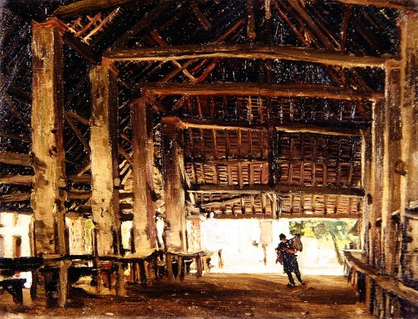 A nagy pajta, Larchant (olaj a fedélzeten) alkotó: Frank Lewis Emanuel