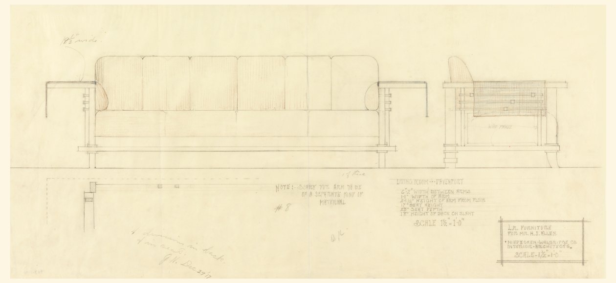 Nappali Davenport, Henry J. Allen Residence, Wichita, Kansas alkotó: Frank Lloyd Wright