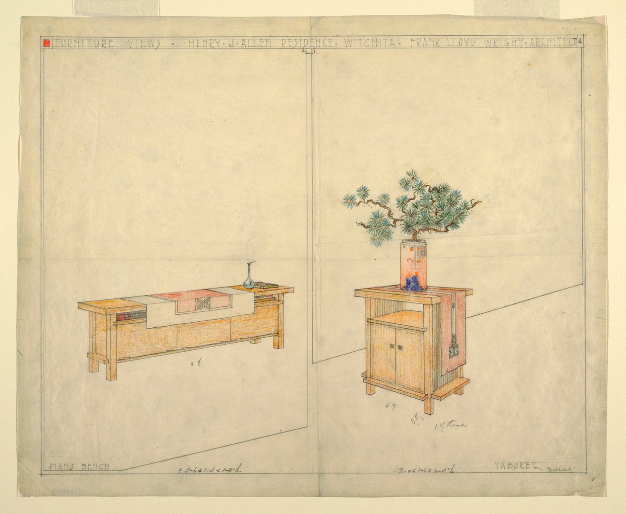 Piano Bench and Taboret, Henry J. Allen Residence, Wichita, KS alkotó: Frank Lloyd Wright