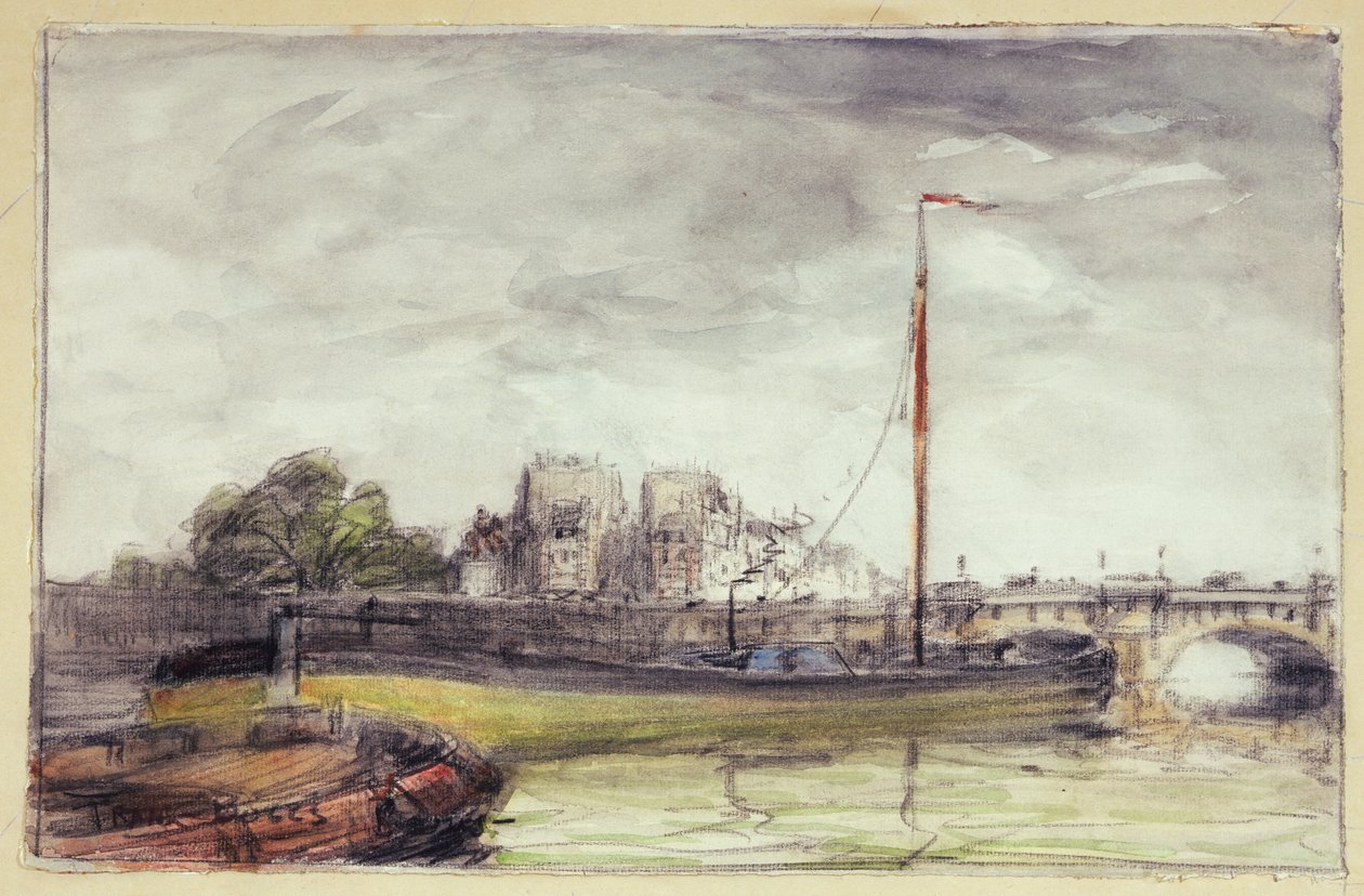 Le Pont-Neuf (gouache és szén, papír) alkotó: Frank Myers Boggs