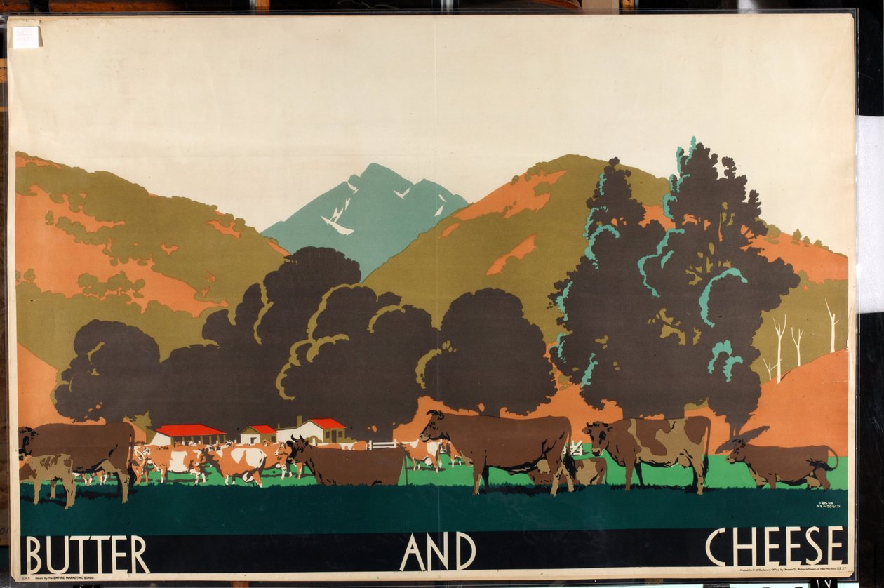 Vaj és sajt, a „Buy New Zealand Produce” sorozatból [6319386] (színes litho) alkotó: Frank Newbould