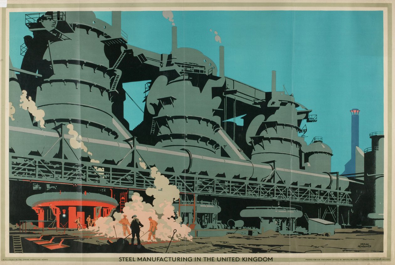 Acélgyártás az Egyesült Királyságban, az „Empire Buying Makes Busy Factories” sorozatból alkotó: Frank Newbould