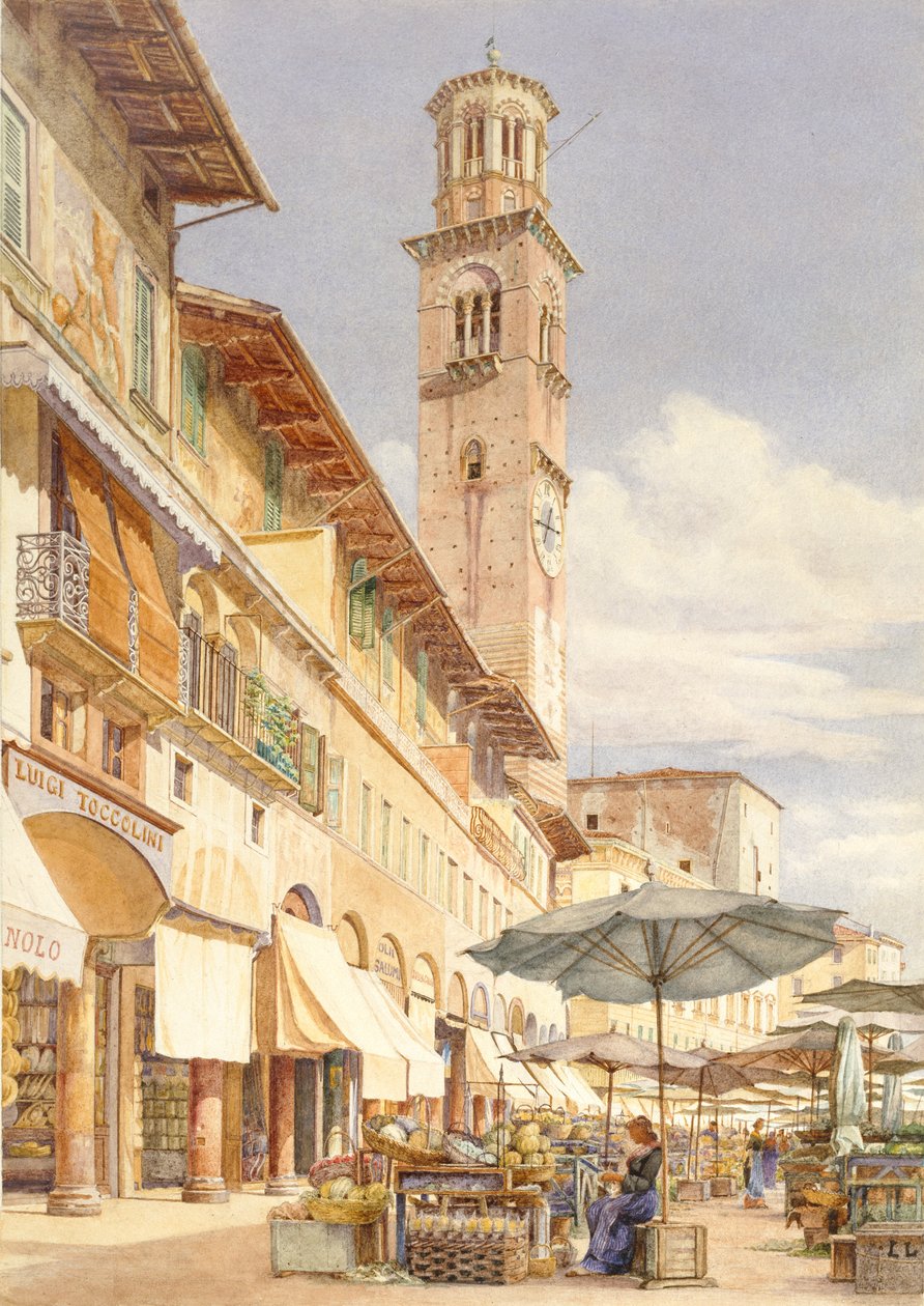 A Piazza delle Erbe, Verona, 1884. június-szeptember alkotó: Frank Randal
