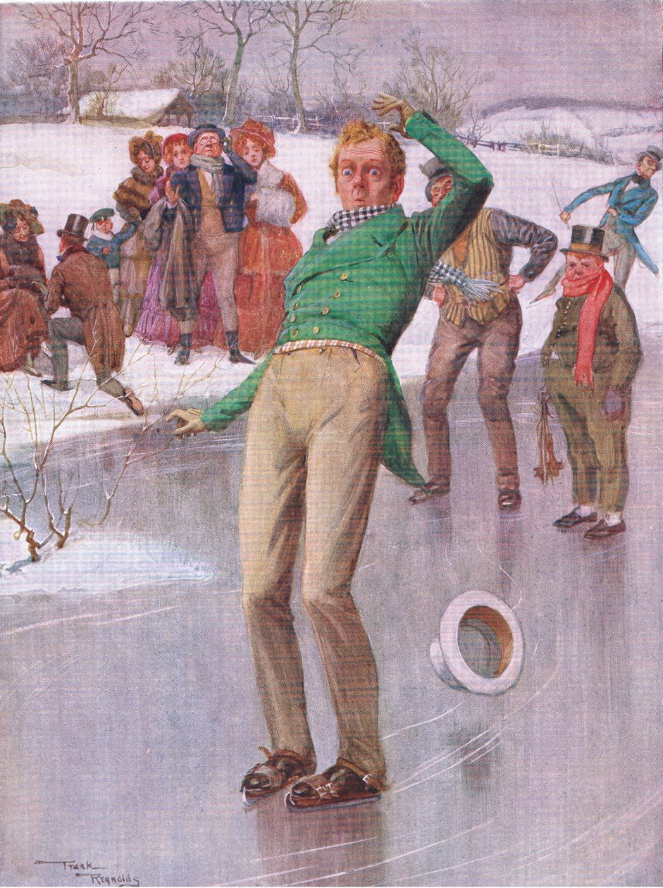 Mr Winkle a jégen (Pickwick Papers) (színes litográfia) alkotó: Frank Reynolds