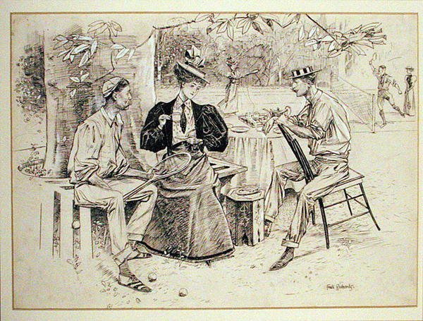 Tea és tenisz (toll és tus, testfestékkel, papír) alkotó: Frank Richards