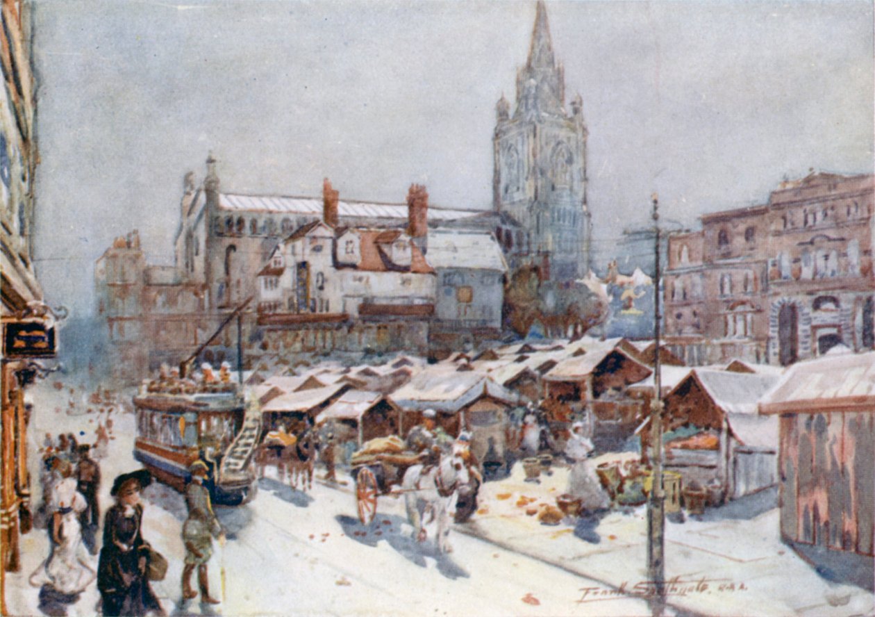 Norwich Market Place (színes litográfia) alkotó: Frank Southgate