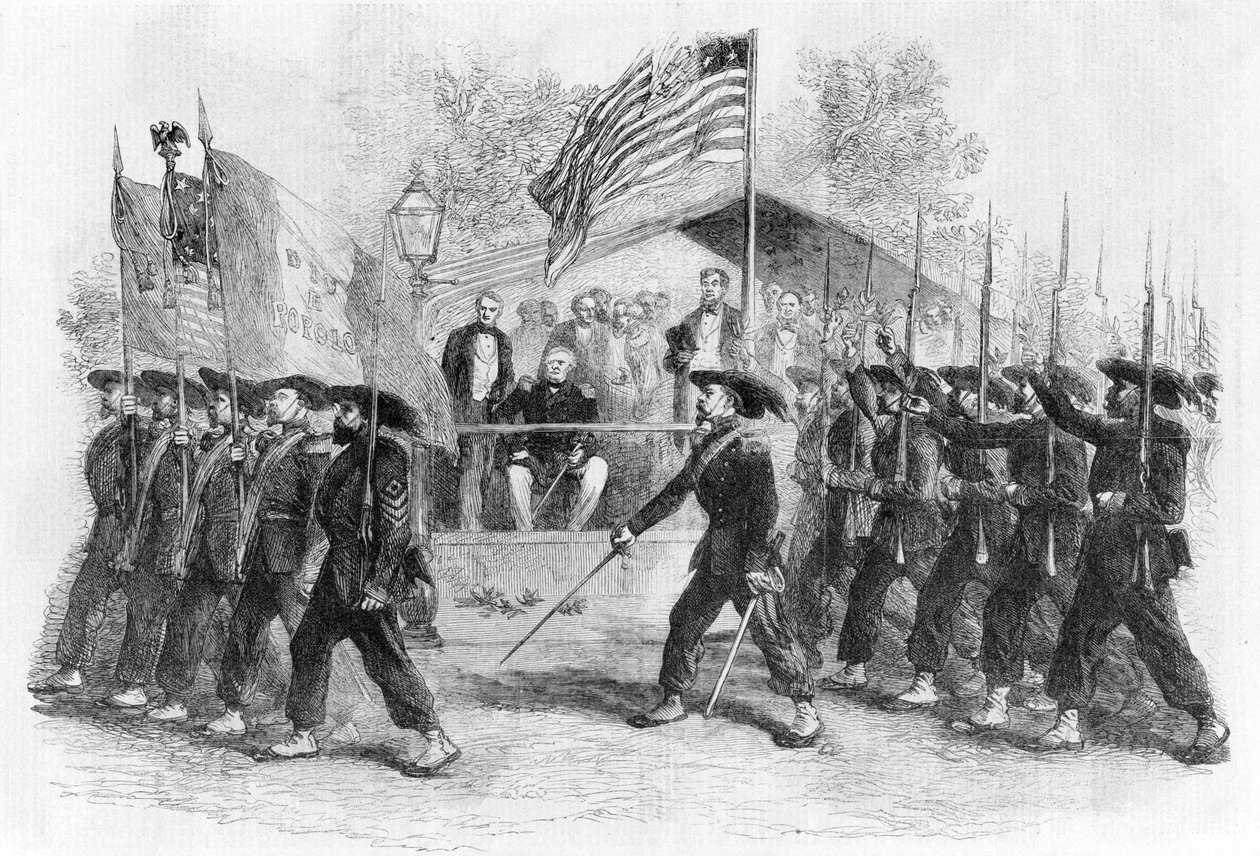 A Garibaldi Gárda felvonulása Lincoln elnök előtt, 1861-1865 (1880 körül) alkotó: Frank Vizetelly