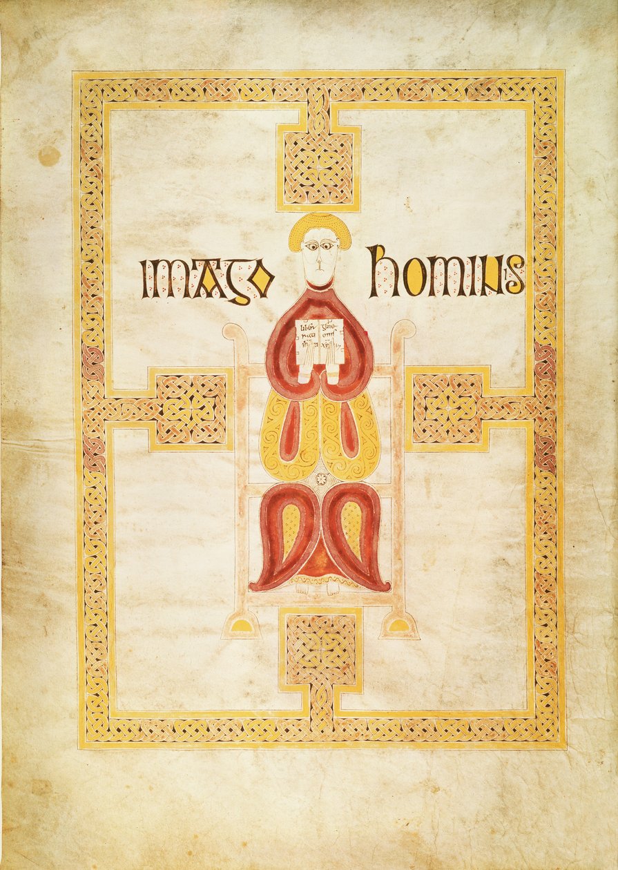 Lat 9389 f.18v Máté jelképe, `Imago Hominus, Lindisfarne, az Echternach evangéliumi könyvéből, 700 körül alkotó: Frankish School
