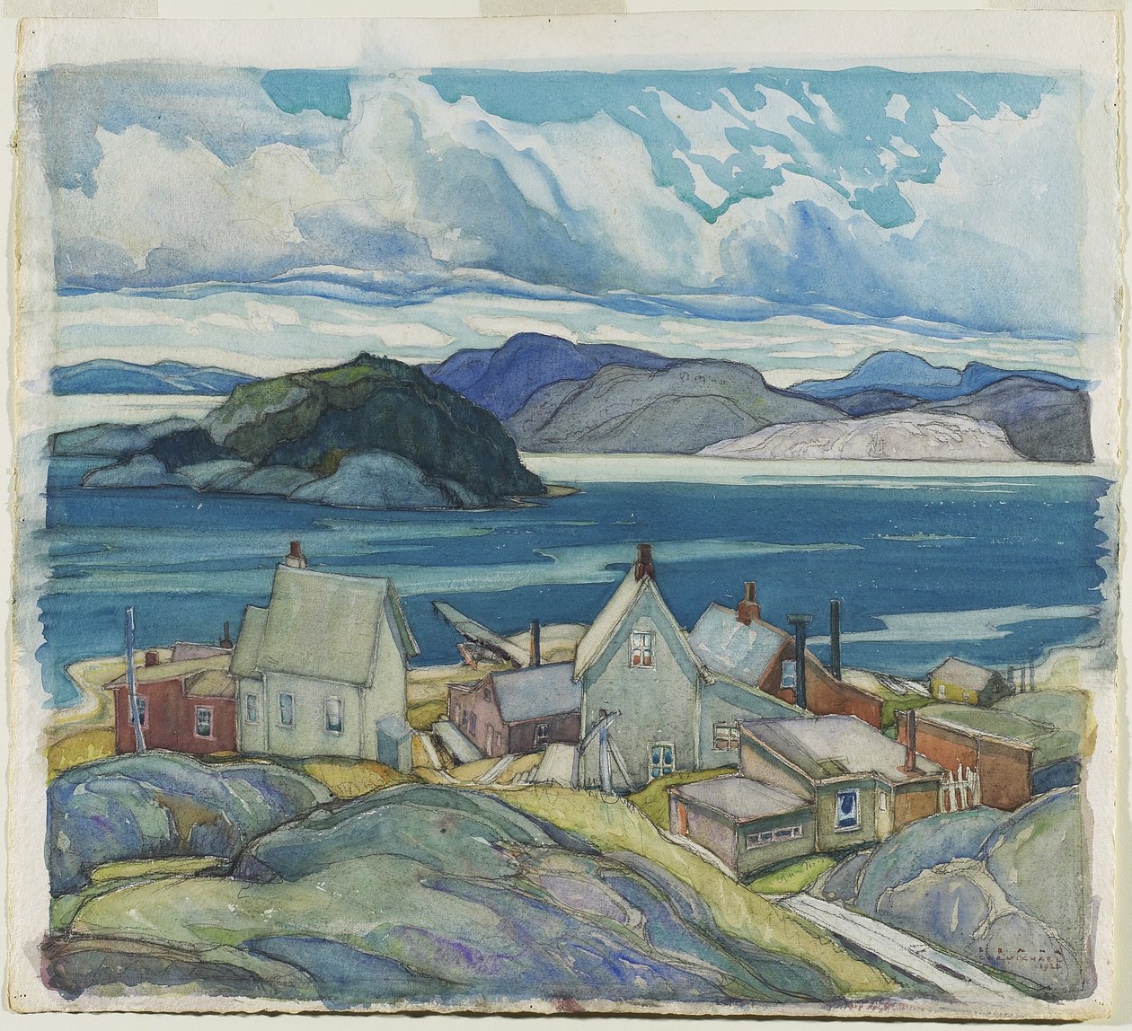 Jackfish Village, 1926 (wc és grafit papíron) alkotó: Franklin Carmichael