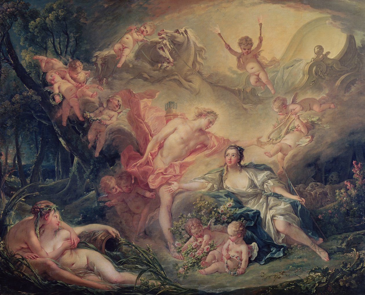 Apolló felfedi istenségét Isse pásztorlánynak, 1750 alkotó: François Boucher