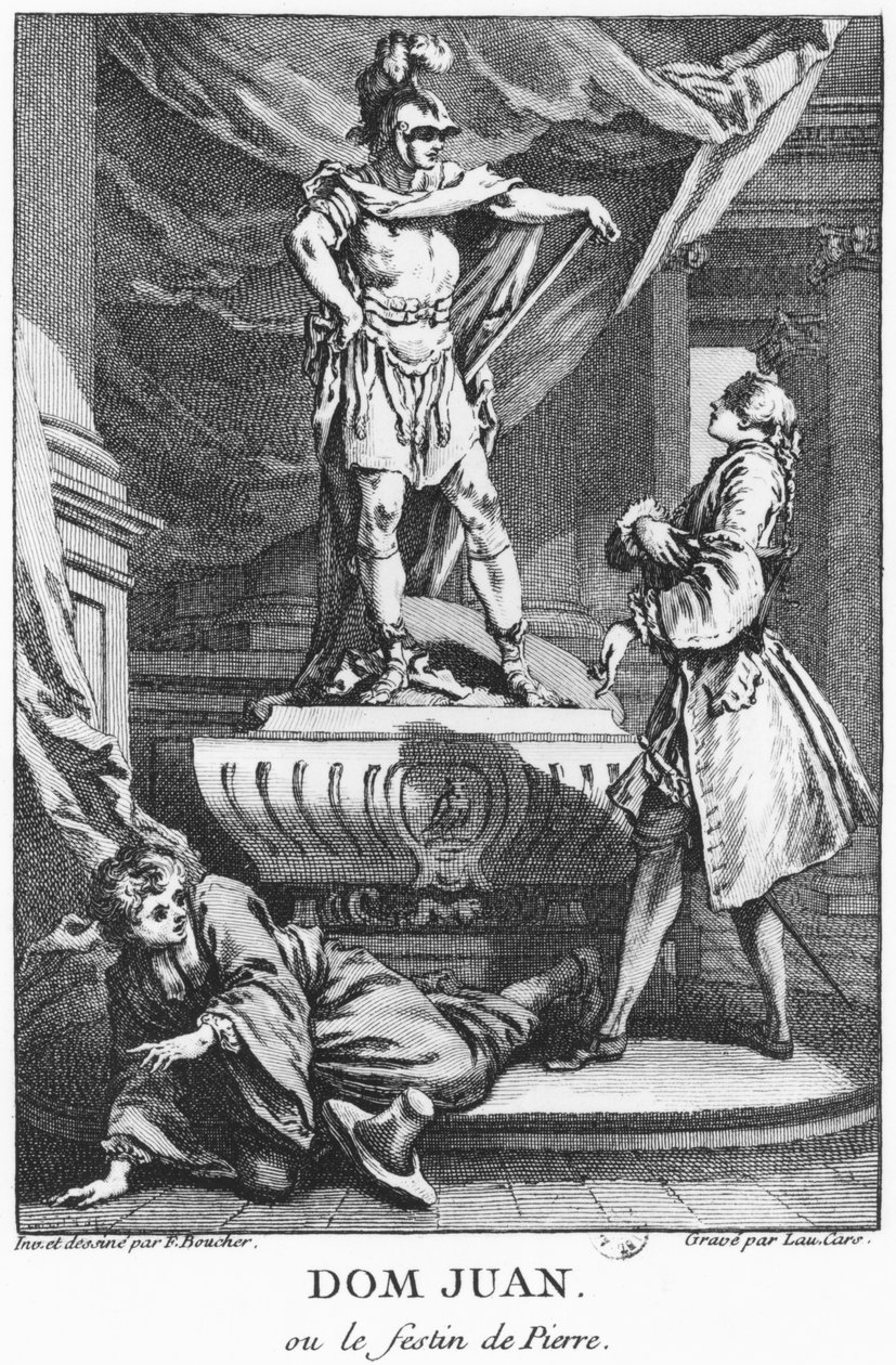 Don Juan és a Commendatore, illusztráció Jean-Baptiste Poquelin (1622-73) „Don Juan, avagy Le Festin de Pierre” című művéből, Moliere néven ismert, Laurent Cars (1699-1771) metszete 1770 (bw pho) alkotó: François Boucher