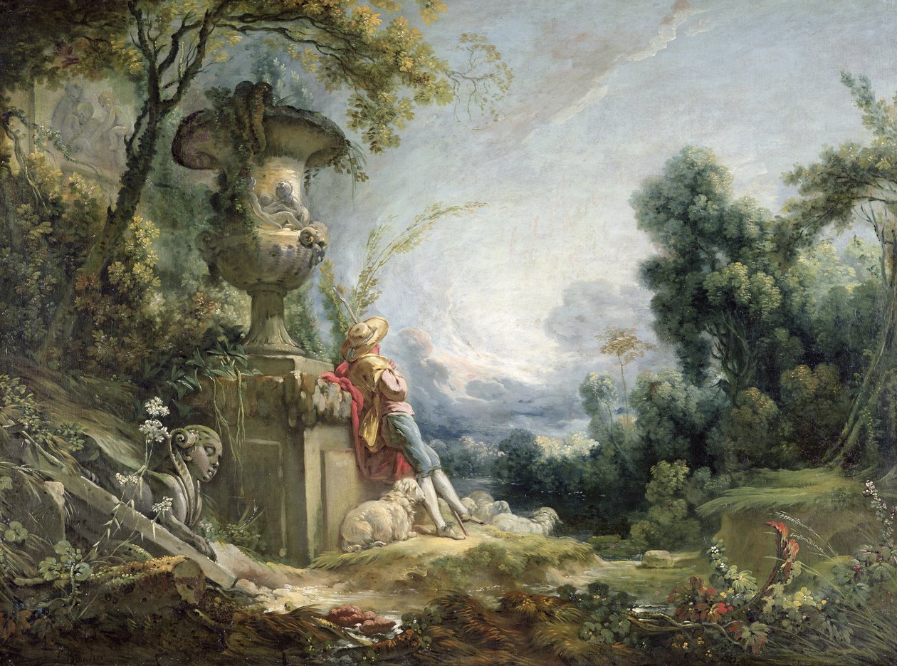 Lelkipásztori jelenet, avagy Fiatal pásztor a tájban alkotó: François Boucher