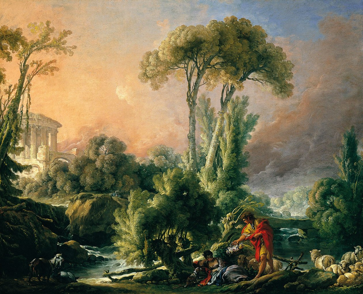 Folyami táj ősi templommal alkotó: François Boucher