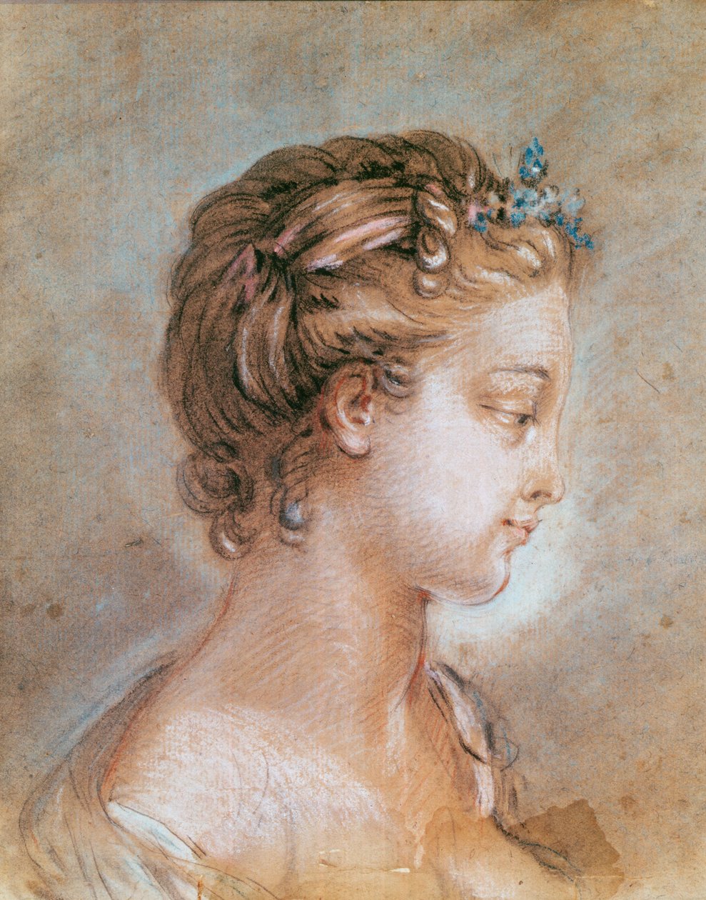 Egy fiatal lány portréja (kréta és szangvinikus papíron) alkotó: François Boucher