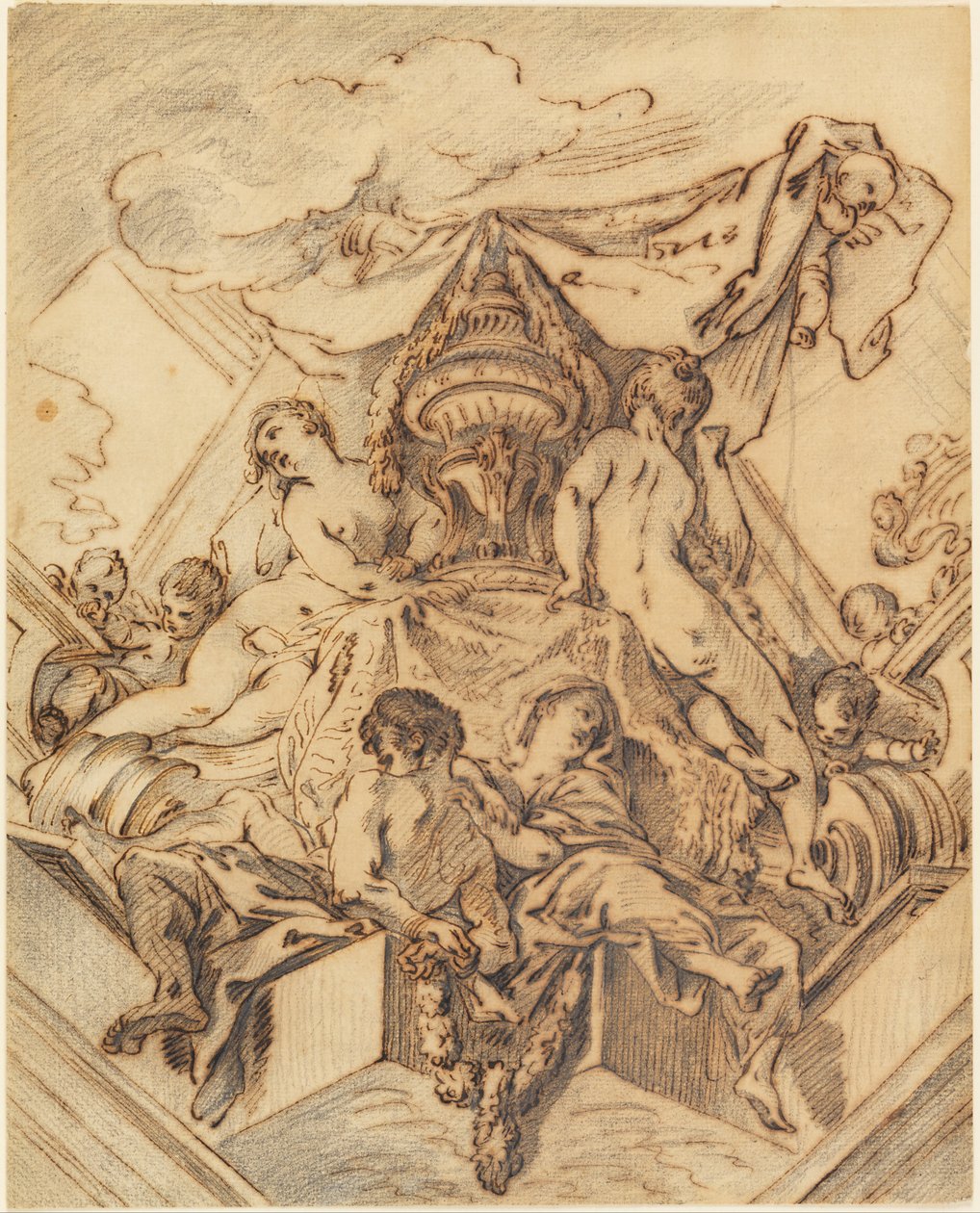 Egy festett mennyezet sarokmotívuma alkotó: François Boucher