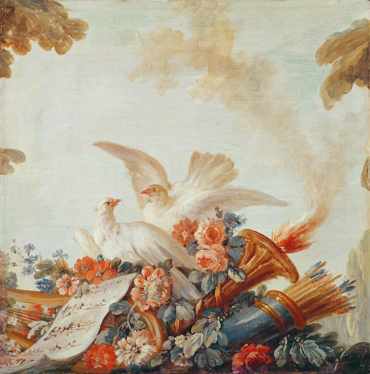 Gilles Demarteau nyomdász szalonja, az ajtó felett: galambok és kotta, 1750-65 körül alkotó: François Boucher