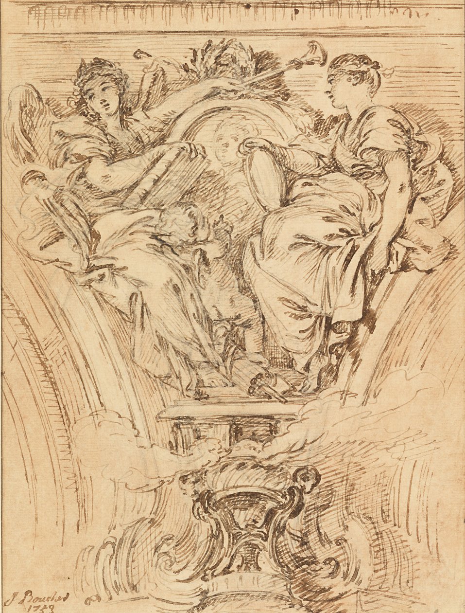 Spandrel Dekoráció- Hírnév és igazság Tapsolva Lajos XV alkotó: François Boucher