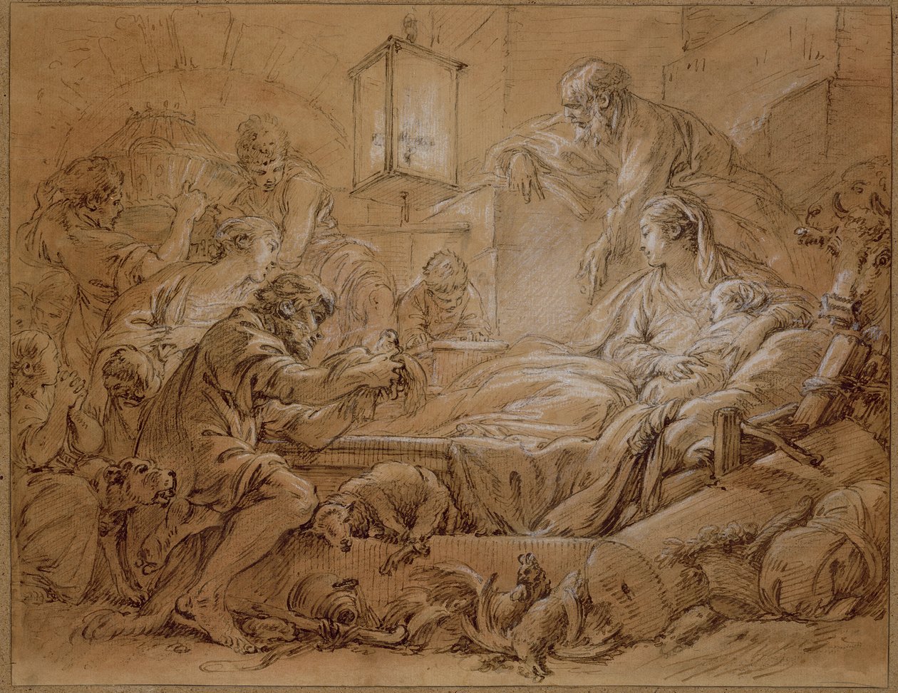 A betlehemes (papíron fehérrel megnövelt toll- és tintamosás) alkotó: François Boucher