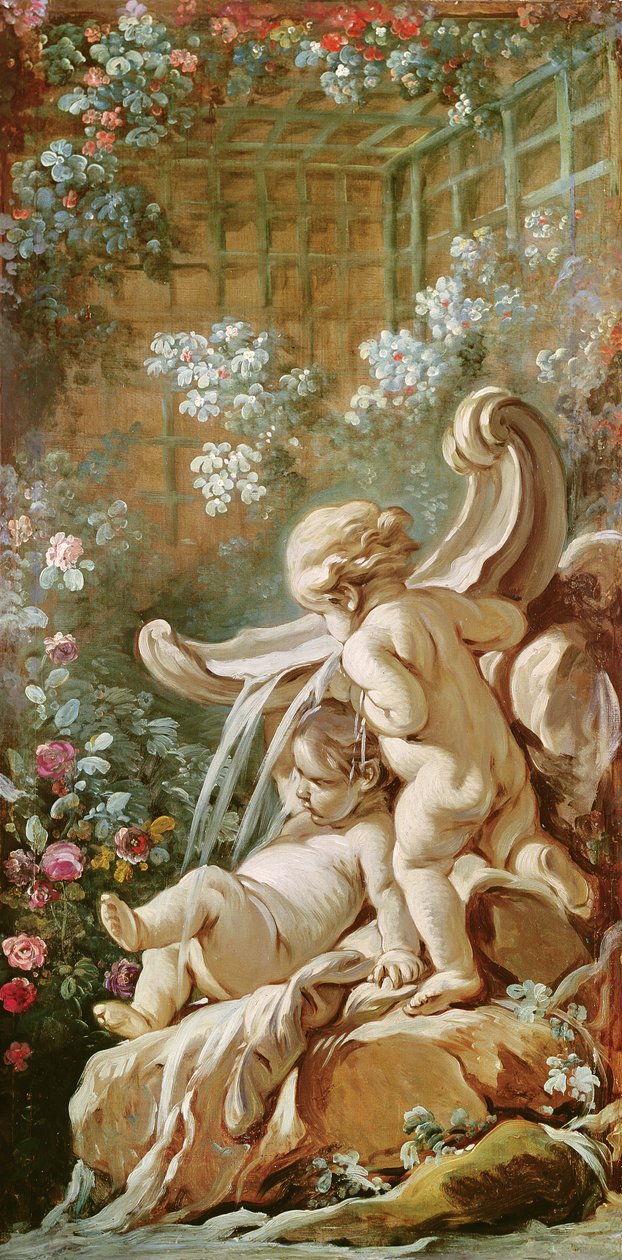 Két Cupido egy medence mellett, Gilles Demarteau szalonjából, 1750-65 körül alkotó: François Boucher