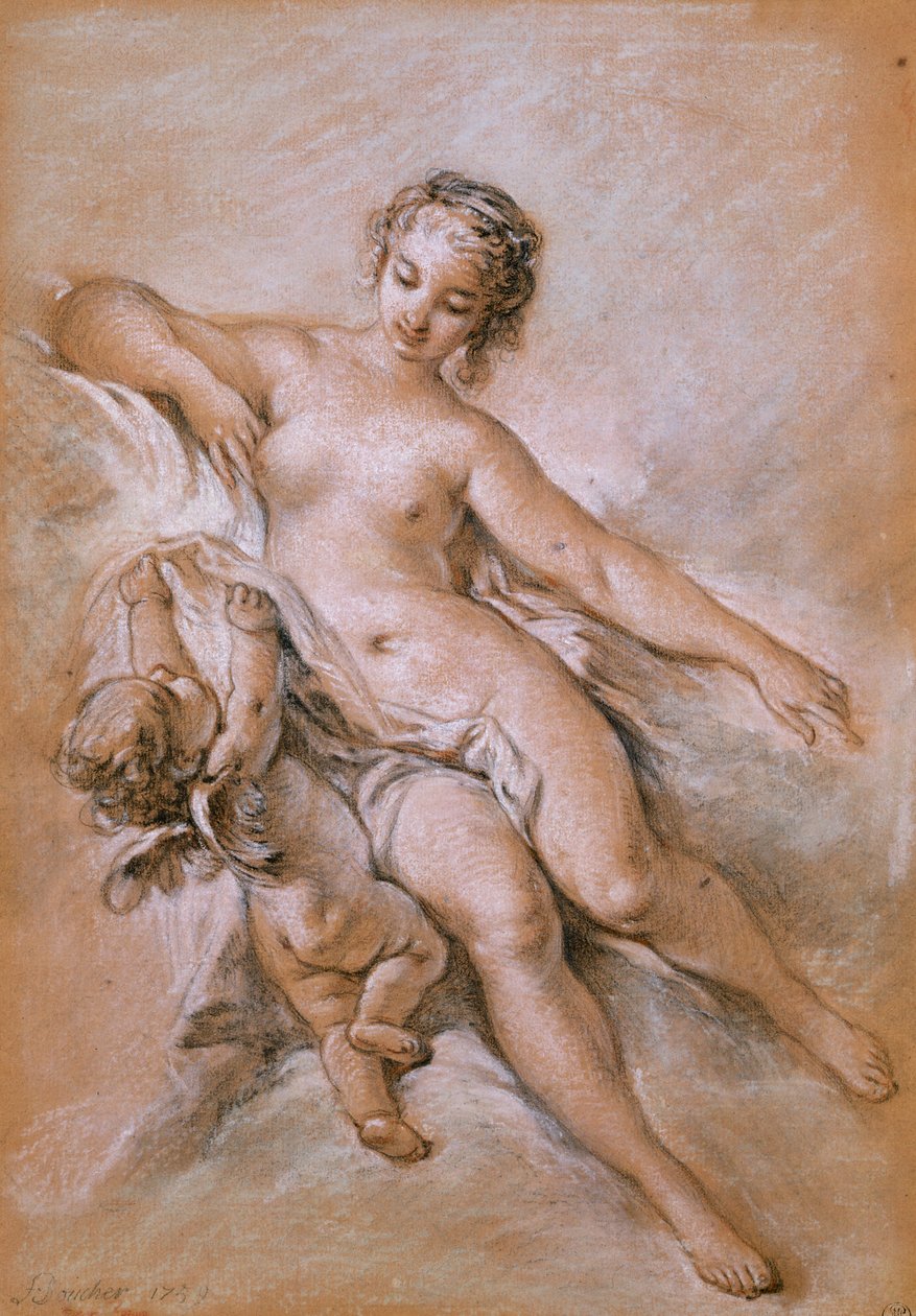 Vénusz és Ámor (ceruza és kréta papíron) alkotó: François Boucher