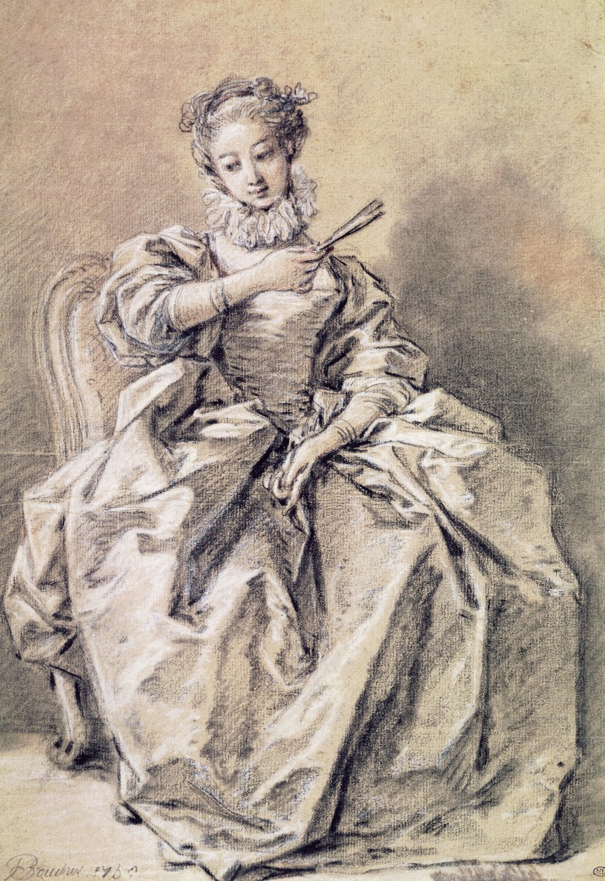 Nő spanyol jelmezben (szén és fehér kréta papíron) alkotó: François Boucher