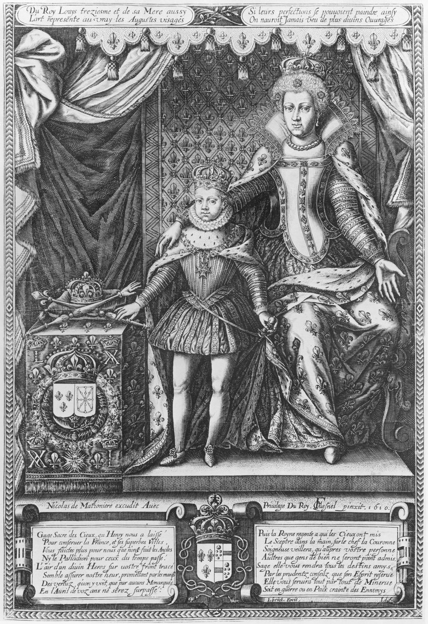 Marie de Medicis királynő és XIII Lajos gyermekkorában, vésette Nicolas de Mathoniere (fl.1600-22) 1610 alkotó: François Quesnel