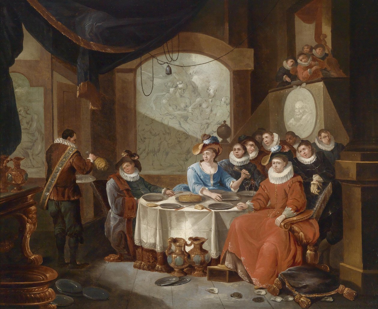 Elegáns társaság ünnepi vacsorán alkotó: François Xaver Henri Verbeeck