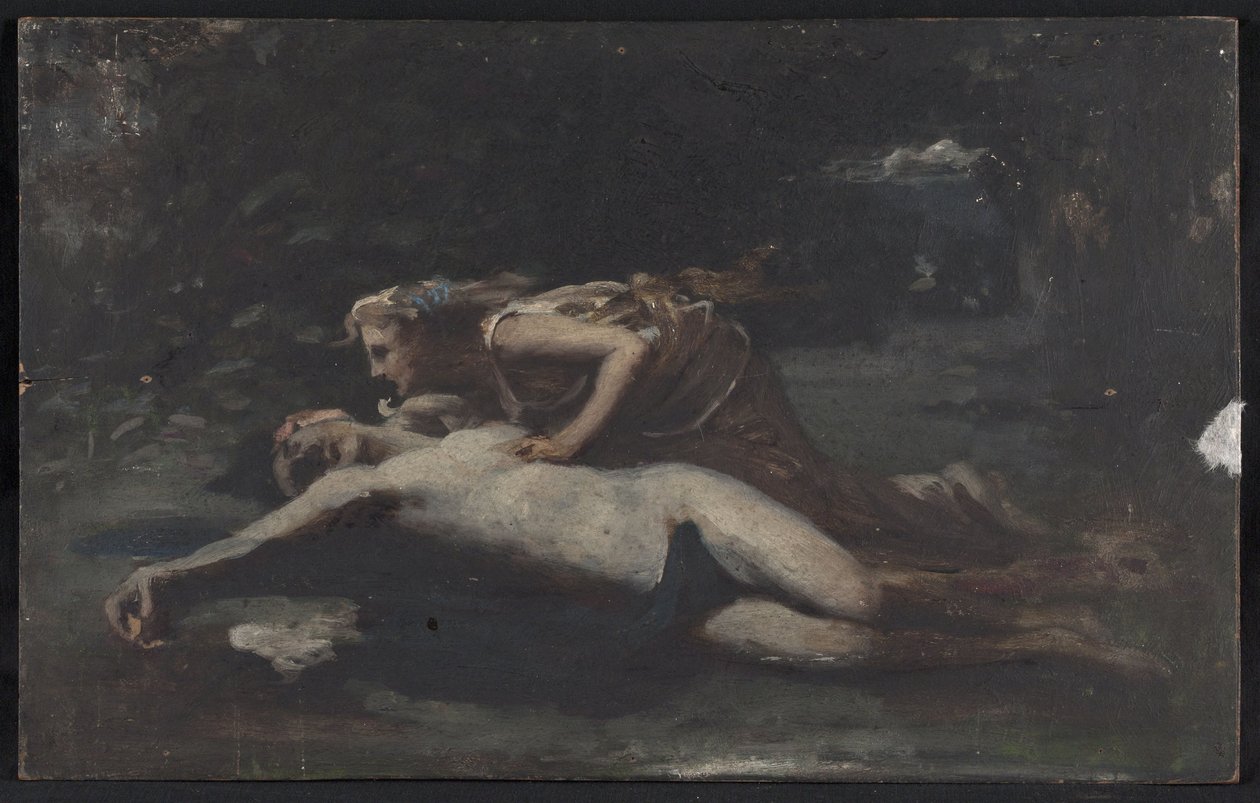 Pyramus és Thisbe, 1875 körül (olaj, fa) alkotó: François Alfred Delobbe